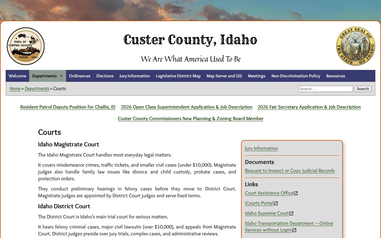 Custer County court records and booking disposition source