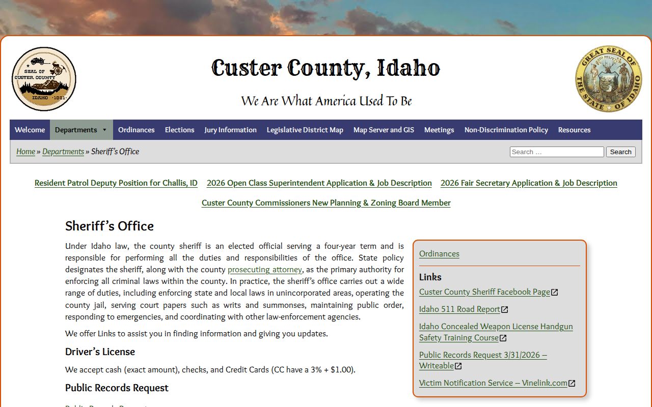 Custer County Sheriff's Office booking and jail records source